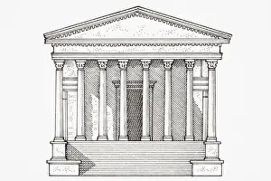 Pillar Prints: Roman temple showing columns, triangular pediment and steps