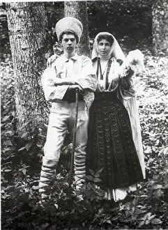 Romania Prints: Romanian Prince Carol Outside W/His Mom