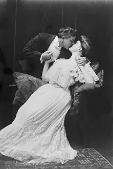 1910s Style Prints: Romantic Couple Demonstrating Soul Kissing