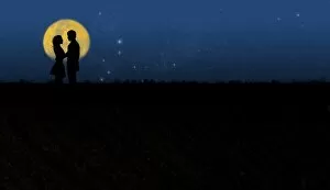 Images Dated 22nd April 2016: Romantic couple moonlight silhouette