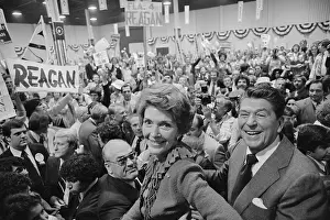 Ronald and Nancy Reagan with Crowd