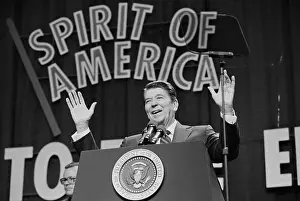 Arms Outstretched Prints: Ronald Reagan Acknowledging Applause