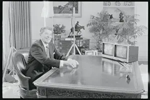 Clary Prints: Ronald Reagan Conversing Long Distance at Desk