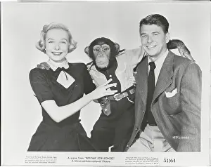 Chimpanzee Prints: Ronald Reagan, Diana Lynn, and Bonzo Posing