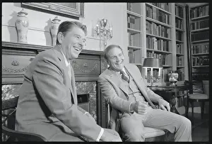 Ronald Reagan and Fob James near Bookshelf