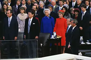 Inauguration Of President Reagan Prints: Ronald Reagan and George Bush with Family at Inaugural Ceremony