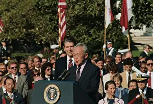Ronald Reagan and Lee Kwan Yew Addressing the Media