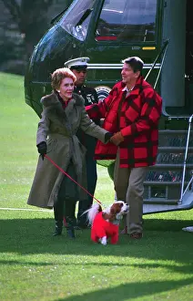 Ronald Reagan and Wife with Dog Arriving at White House