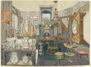 Prints of Room House Bed-Living Room, 1935/1942. Artist Perkins Harnly. (Photo by Heritage Art/Heritage Images via Getty Images) Enchanted Interiors of Perkins Harnly: Room House Bed-Living Room