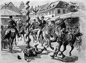 Crowds Of People Prints: Rooster Riding in the Mark, Harvest Festival in the Villages of East Havel Land