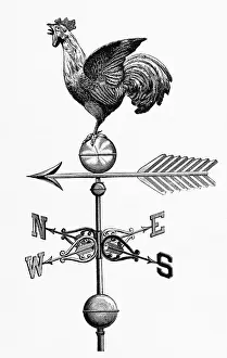 Stretching Prints: Rooster W/Outstretched Wings On Vane