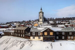 Images Dated 1st February 2014: Roros old mining town with church hill in winter