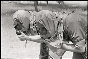 Cadet Prints: ROTC Cadets Bending Over with Gas Masks