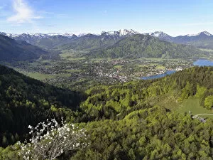 Rottach-Egern and lake Tegernsee, Tegernsee valley, view as seen from Riederstein mountain, Mangfall Mountains