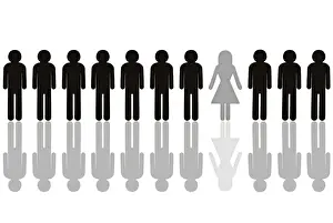 Pictogram Prints: Row of black male pictogram figures with a single grey female figure