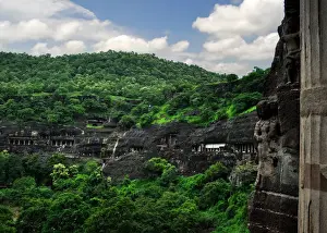 Maharashtra Prints: Row of caves at Ajanta