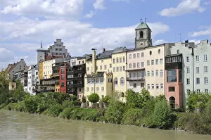 Row of houses alongside the river, Wasserburg am Inn, Bavaria, Germany, Europe
