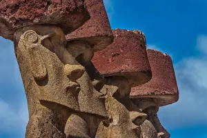Easter Island Prints: Row of moai statues on Easter Island