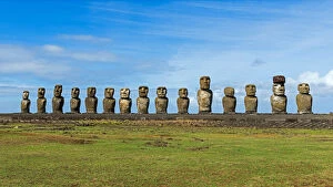 Row of Moai statues, Rano Raraku, Easter Island, Chile