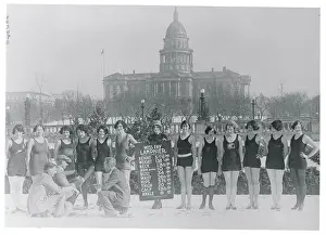 Row of Young Women Posing in Swimwear