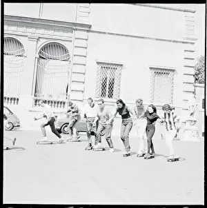 Skateboarding Prints: Row Of Youths On Skateboards