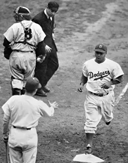 Roy Campanella Crossing Home Plate in World Series Game