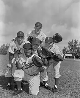 Roy Campanella Posing with Second String Catchers