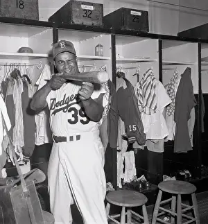Roy Campanella Taking Aim with Bat