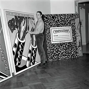Roy Lichtenstein with Pencil at Painting