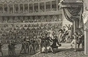 Royal Assembly, on 16 March 1815 Louis XVIII went to the Chamber of Deputies at the Palais Bourbon, where he delivered an emotional speech, Paris, France, Historical, digitally restored reproduction from a 19th century original