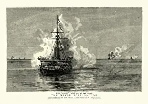 Royal Navy maneuvers, HMS Rodneys first shot at the enemy, Victorian warship