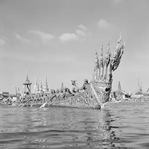 Bangkok Prints: Royal Navy Men in Boats