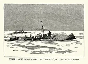 Royal navy torpedo boats accompanying HMS Mercury to Lamlash, Victorian 1880s, 19th Century
