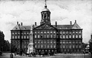 Royal Palace of Amsterdam and Naatje van de Dam in Amsterdam, Netherlands - 19th Century Royal Palace of Amsterdam and Naatje van de Dam in Amsterdam, Netherlands - 19th Century