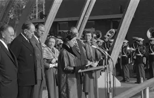 Prints of JAMESTOWN, VA - OCTOBER 16: Queen Elizabeth II and Prince Philip, Duke of Edinburgh along with Governor Thomas B Queen Elizabeth II Prints: Royal Visit To Virginia