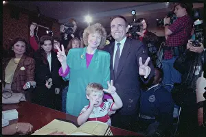 Rudolph Giuliani with Wife and Son Giving Victory Sign