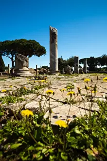 Ruined City Prints: The ruins of the Forum in the Ancient Roman harbour city of Ostia Antica in Rome, Italy