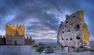 Ruins illuminated at dusk of the Castillo de Tabernas, AlmerAia