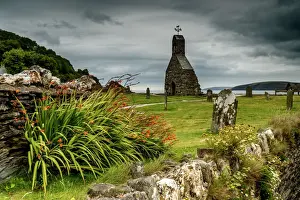The ruins of St Brynach church at Cwm yr Eglwys on the Dinas Island peninsula between Newport and Fishguard, Pembrokeshire