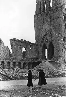 Prints of circa 1916: A ruined church in Ypres, the Belgian town in Flanders. (Photo by F J Mortimer/Getty Images) Francis James Mortimer (1874-1944) Prints: Ruins Of Ypres