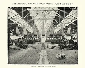 Engine Type Prints: Running shed Midland railway locomotive works at Derby, 1892
