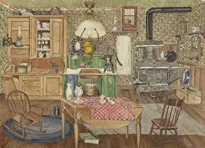 Prints of Rural Kitchen, 1935/1942. Artist Perkins Harnly. (Photo by Heritage Art/Heritage Images via Getty Images) Enchanted Interiors of Perkins Harnly: Rural Kitchen