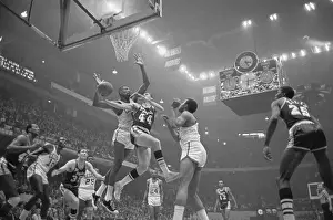 Scoreboard Prints: Bill Russell Guarding Jerry West