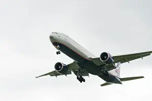Airplane Prints: Russian Airlines Aeroflot commercial passenger aircraft Boeing 777-300ER landing during a flight on the route Moscow