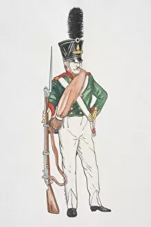 Russian Grenadier circa 1808, wearing summer uniform and holding musket