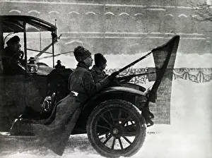 Reclining Prints: Russian Imperial Soldiers Riding on Car