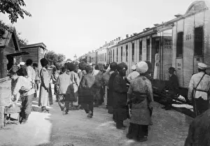 Prints of A busy railway station in Kyrgyzstan, circa 1895, while it was still a part of the Russian Empire. (Photo by Hulton Archive/Getty Images) Kyrgyzstan Unveiled Prints: Russian Rail