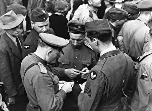 Russian Soldiers And Gi In Barter Market