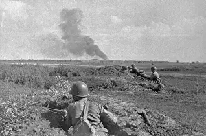 Red Army Prints: Russian Troops Pushing Back German Troops