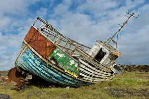 Ruined Gallery: Rusting, decaying old fishing boat, Reykjanesskagi, Southern Peninsula or Reykjanes, Iceland
